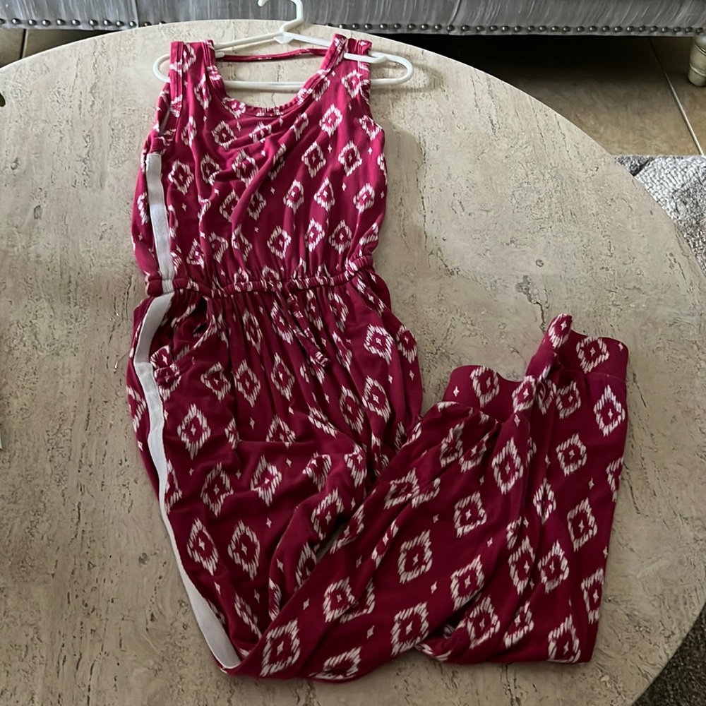 Patterned burgundy jumpsuit